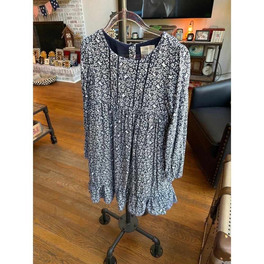 Strawberry Fields long-sleeve navy and white floral print girls' dress 8